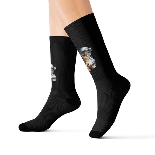 Cat Astronaut Print Socks